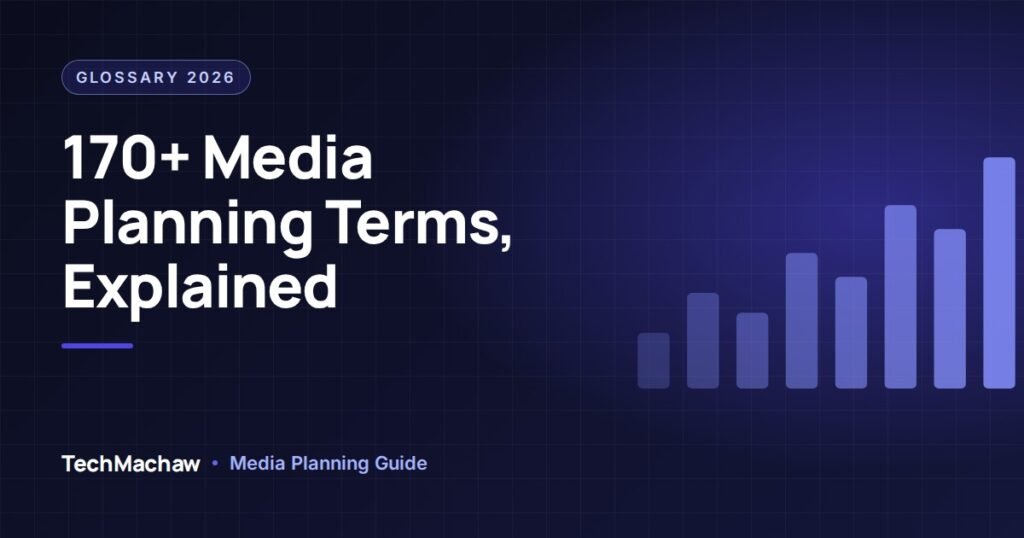 Digital media planning glossary 2026 cover showing 170+ media planning terms from A to Z