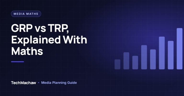GRP vs TRP comparison showing reach percentage times frequency for TV and digital campaigns