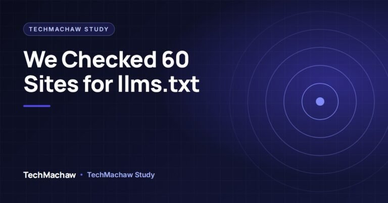 Illustration of an llms.txt file being checked across 60 marketing and martech websites